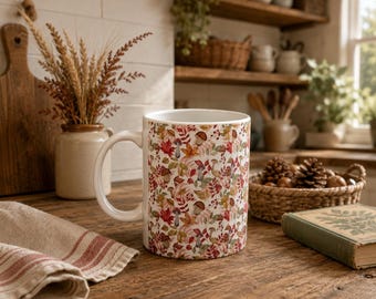 Woodland Mushroom Mug | Autumn Leaves Coffee Cup | Cozy Fall Forest Gift
