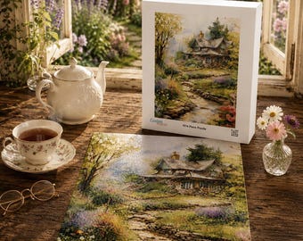 Cottage by the Stream Puzzle | 1014 Piece Jigsaw Puzzle | Cozy Cottage Puzzle | Garden Landscape Puzzle | Nature Lover Gift