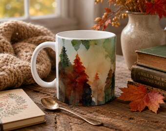 Watercolor Forest Mug | Fall Woodland Coffee Mug | Autumn Nature Mug | Cozy Cottage Coffee Cup | Quiet Woodland Gift