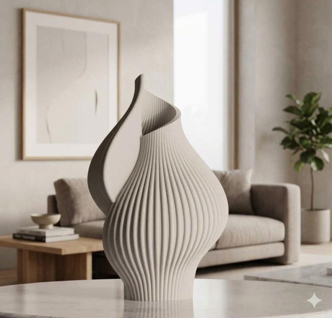 Abstract Shell Vase Ribbed Sculptural Vase – Abstract Wavy Minimalist Home Decor ...