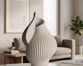 Ribbed Sculptural Vase – Abstract Wavy Minimalist Home Decor, Bioplastic Vessel
