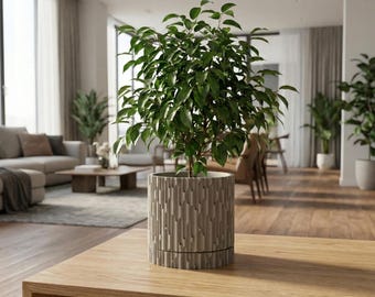 Modern Geometric Planter with Low-Profile Drip Tray – 3D Printed Textured Indoor Pot for Succulents and Houseplants