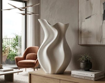 Modern Sculptural 3D Printed Vase – Minimalist Wavy Abstract Decor