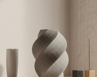 Pebble Texture Vase | Modern Spiral Sculpture, Dried Floral Centerpiece