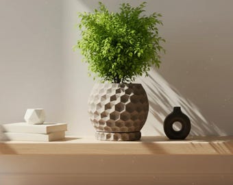 Modern Geometric Honeycomb Planter with Drip Tray | 3D Printed Spherical Pot