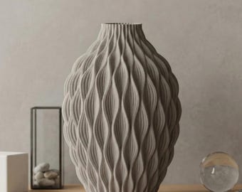 3D Printed Wave Vase – Minimalist Geometric Scandi Decor Planter