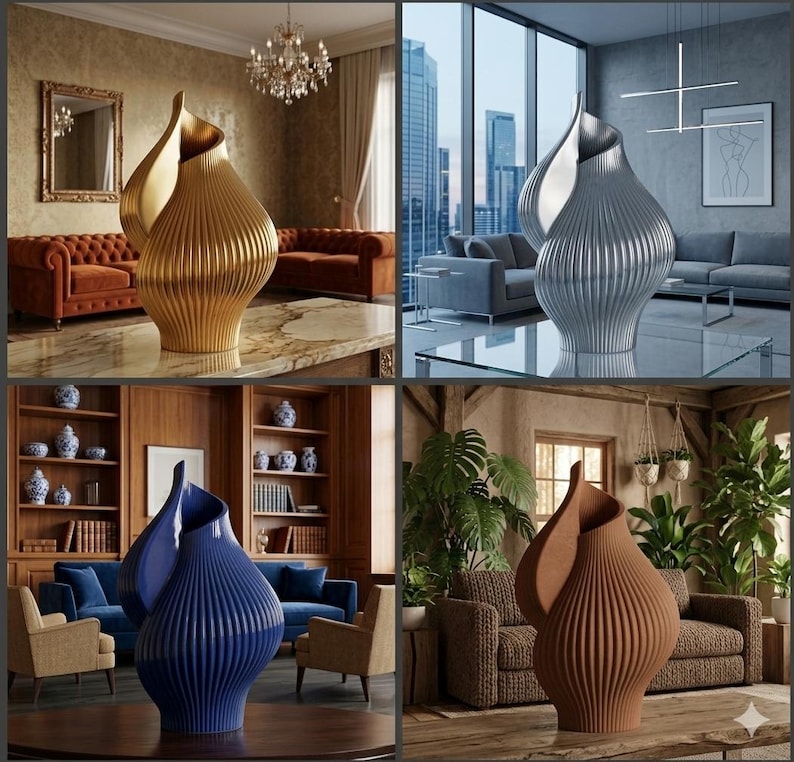 Abstract Shell Vase Ribbed Sculptural Vase – Abstract Wavy Minimalist Home Decor ...