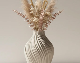3D Printed Spiral Vase – Modern Minimalist Dried Floral Centerpiece