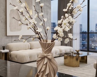 Coquette Bow Vase – Sculptural Pleated Flower Holder, Romantic Home Decor