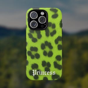 Green Princess Cheetah Phone Case Leopard Fur Glossy Protective 2000s for iPhone 15 14 13 12 11 Pro Max Samsung S25 S23 S22 Pixel 9 8 Y2K