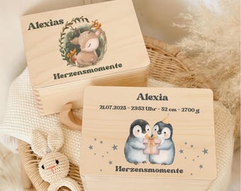 Personalisierte Erinnerungskiste Geschenk zur Geburt und Taufe, Erinnerungsbox mit Namen aus Holz, Baby Andenken