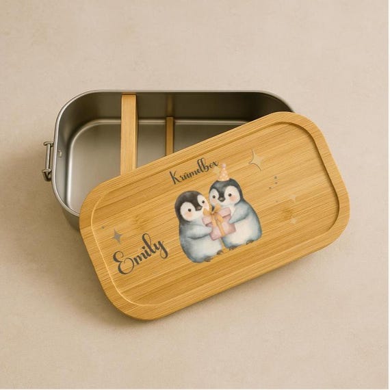 Personalisierte Brotdose Pinguin in s Kinderbrotdose mit Motiv, Geschenk für Kindergarten, Geburtstag, Einschulung