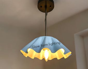 Handmade Brass Ripple Pendant Light, Mid-Century Modern Italian Style Chandelier
