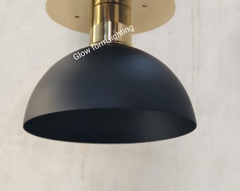 Modern Solid Brass Flush Mount Ceiling Light | White Dome Shade Ceiling Fixture, Mid Century Modern Lighting