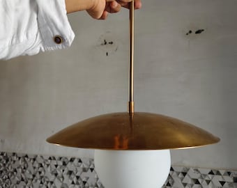 Handmade Raw Brass Pendant Light: Mid-Century Modern Hanging Lamp