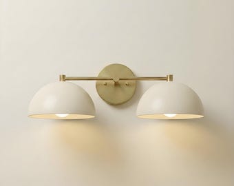 Brass Double Dome Vanity Light | Mid Century Modern Wall Sconce | White Dome Bathroom Light Fixture | Handmade Wall Lamp | Bathroom Lighting