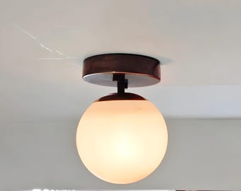Mid-Century Modern Brass Globe Sconce | Antique Patina Wall Light Fixture