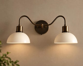 Double Brass Wall Sconce, Vanity Light, Bathroom Wall Lamp, Mid Century Modern Lighting Fixture