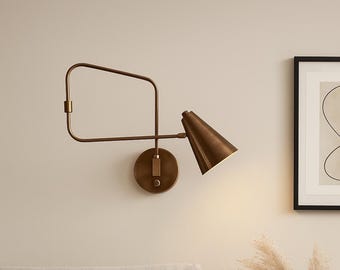 Vintage Brass Swing Arm Wall Sconce: Mid-Century Modern Adjustable Lamp
