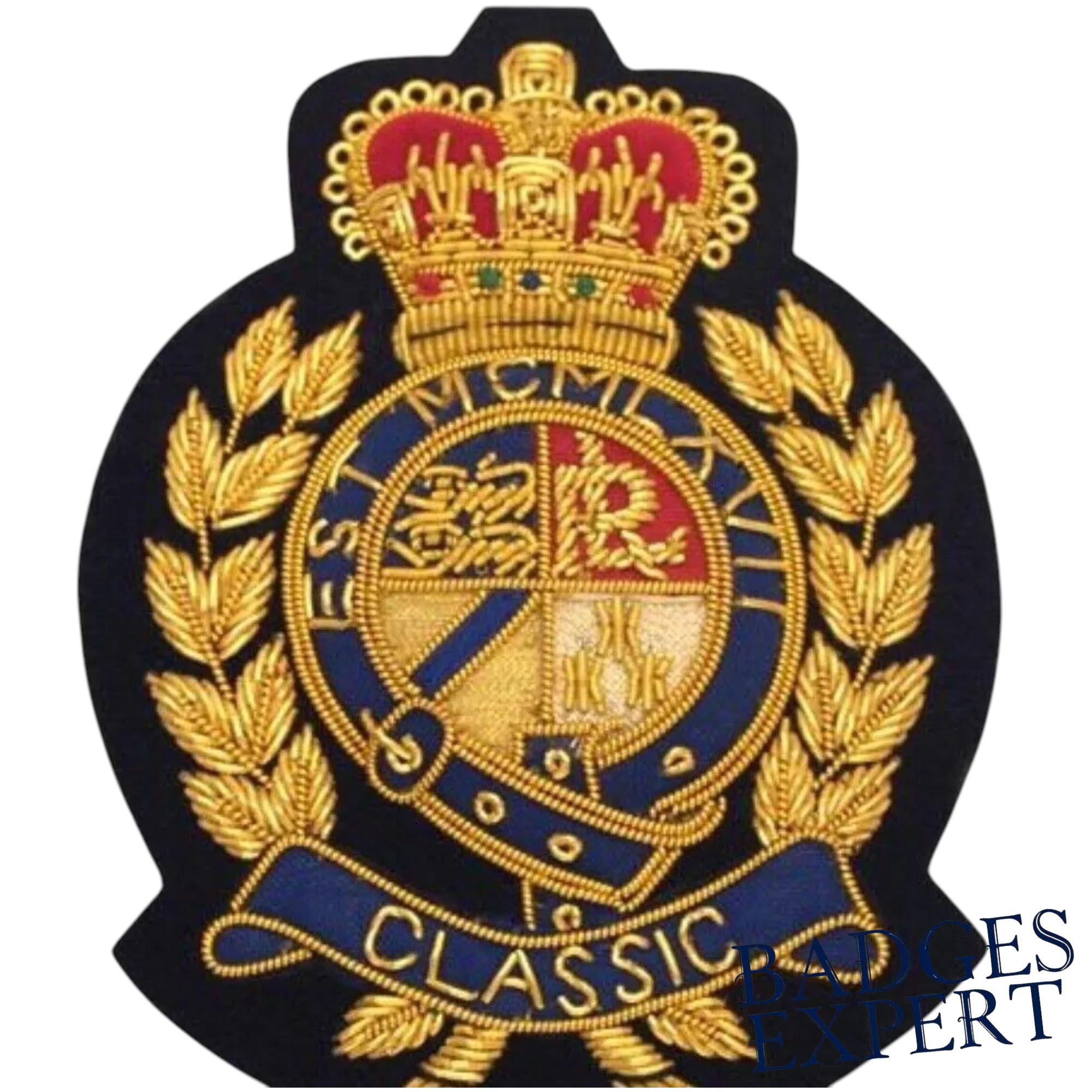 Toppa Ricamata Royal Navy Per Blazer - Distintivo Rettangolare 90x100 Mm, Cucita A Mano