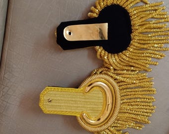 Hand Embroidered Gold Bullion Fringe Epaulettes Shoulder Boards Ceremonial Customized