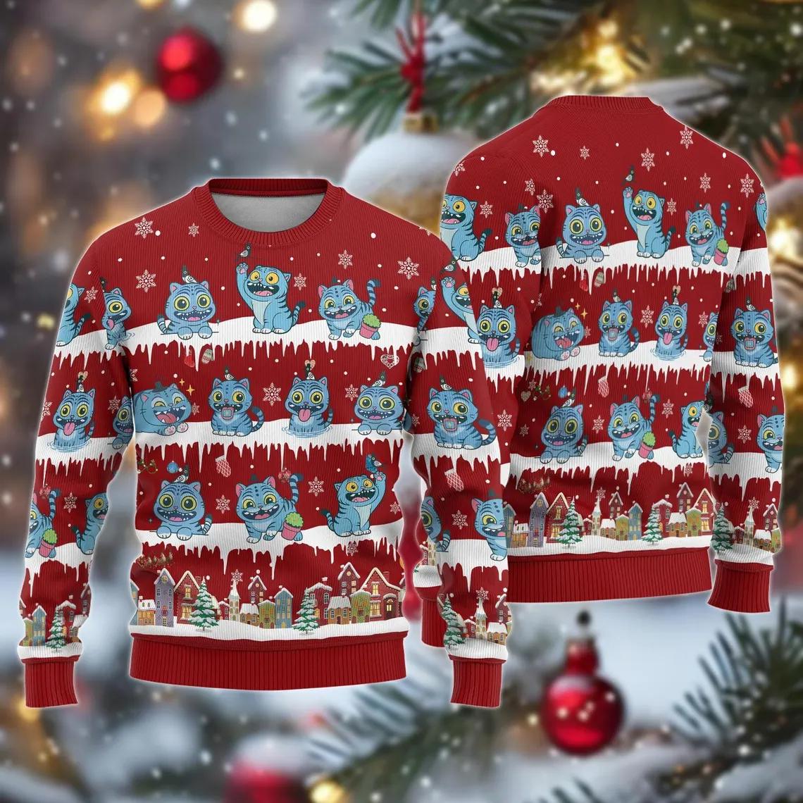 Discover Christmas Derpy Tiger Kids Ugly Sweater, Blue Tiger Kpop Cosplay Kids Sweater, Demon Hunter Costume