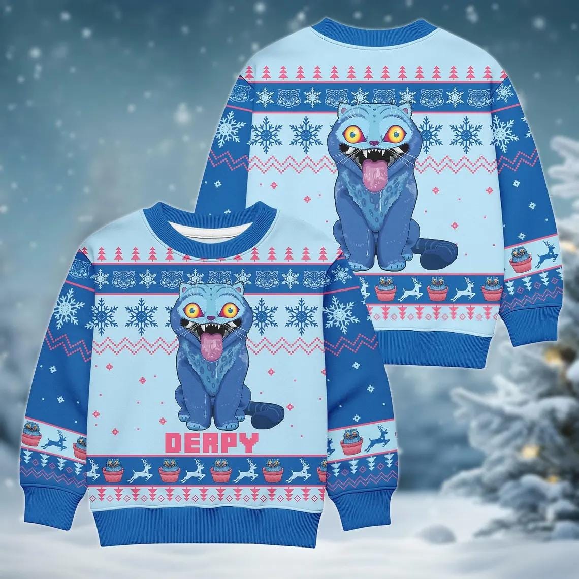 Discover Derpy Tiger Christmas Sweater, Blue Tiger Sweater Kids, Sweater For Men Women, Cute Xmas Sweater