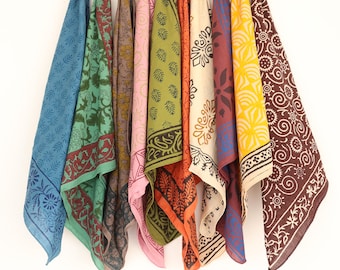 10 Organic Cotton Bandana Scarf Set | Hand Block Print Neckerchief