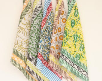 Handmade Cotton Bandana Set of 5 – Boho Block Print Headscarf, Pet Scarf