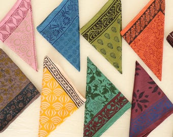 Set of 10 Hand Block Printed Cotton Bandanas – Multicolor Jaipur Print Square Scarves | Boho Head & Neck Wrap Set | Handmade Indian Bandanas