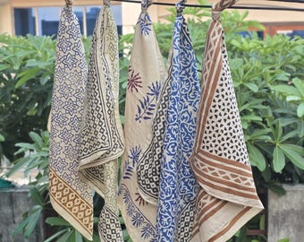 Ensemble foulard bandana en coton bio | Foulard imprimé bloc main