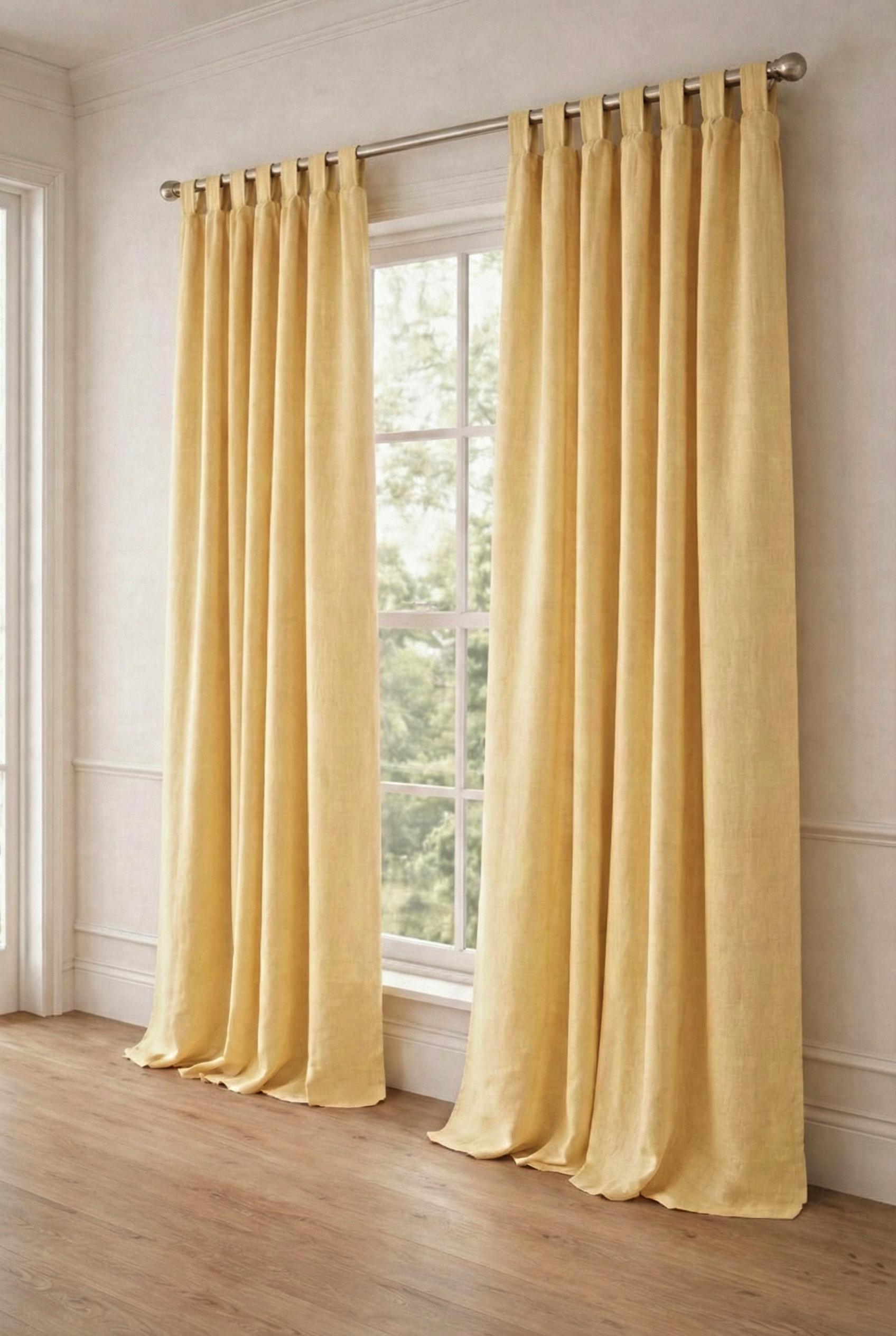 Soft Yellow Linen Tab Top Curtains Window Panels Neutral Modern Drapes