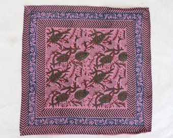 Hand Block Print Cotton Bandana – Red Floral Boho Scarf