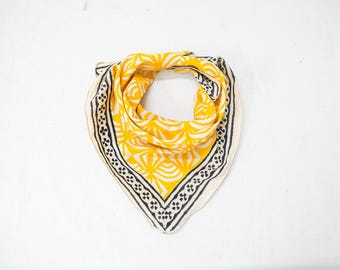 Mustard Yellow Geometric Block Print Bandana – Handmade Cotton Wrap