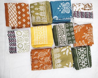 10 Assorted Hand Block Print Cotton Bandanas – Bohemian Style, Eco Fashion