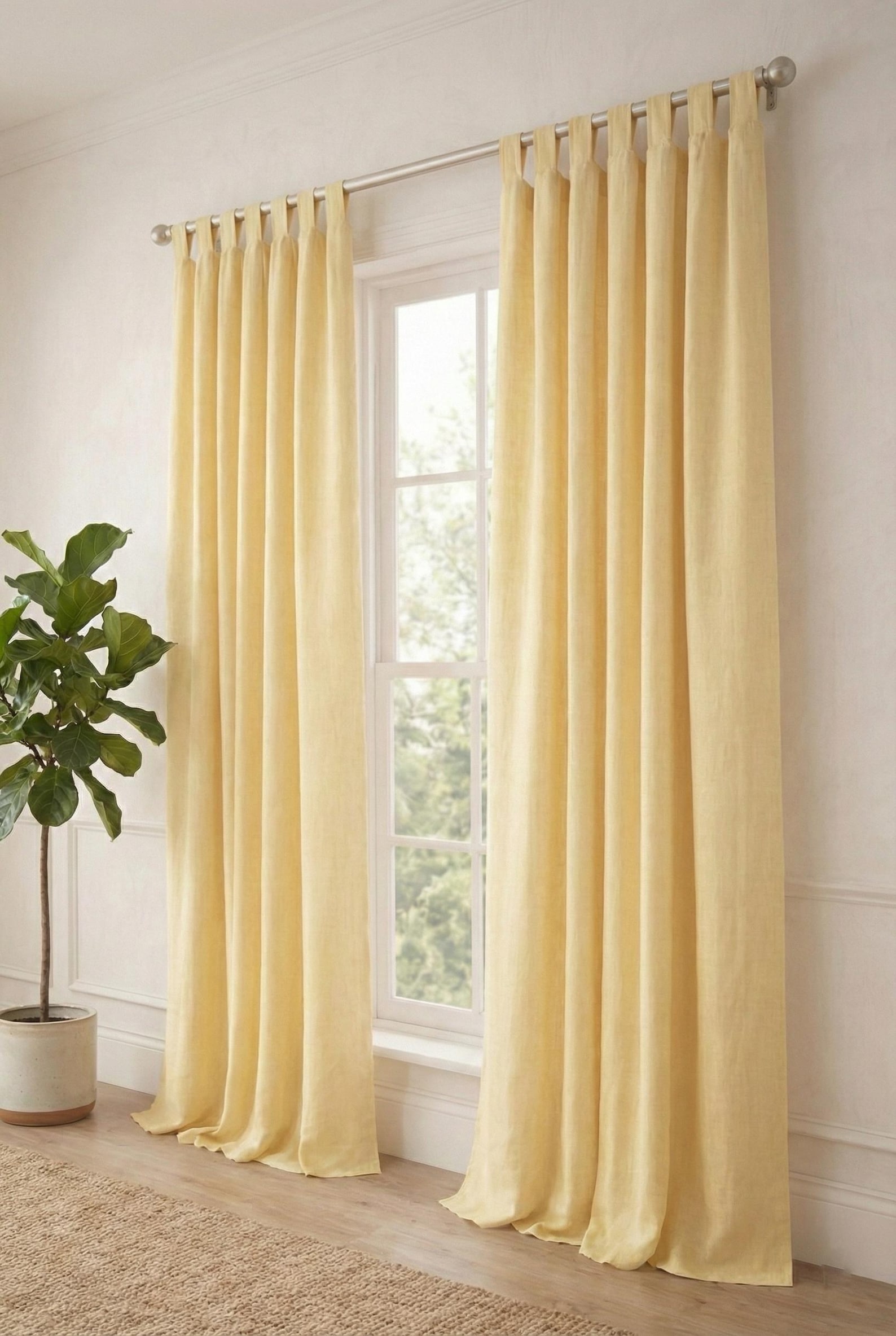 Soft Yellow Linen Tab Top Curtains Window Panels Neutral Modern Drapes