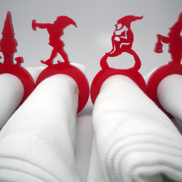 Laser Cut Acrylic Gnome Napkin Rings - Set of Four