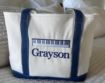 Personalized Piano Tote Bag | Custom Name Piano Lesson Bag | Embroidered Keyboard Tote | Music Book Bag for Kids