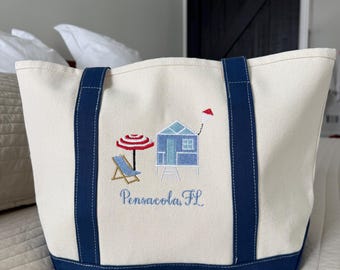 Beach House Welcome Embroidered Canvas Tote Bag