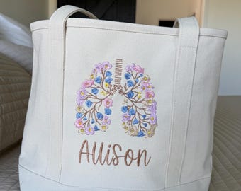 Lung Cancer Awareness Tote Bag | Personalized Awareness Gift | Lung Disease Tote | Floral Lung Bag