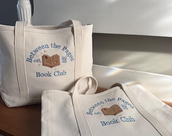 Custom Book Club Tote Bag | Personalized Book Club Bags | Matching Group Tote | Embroidered Book Lover Gift | Custom Name Tote Bags