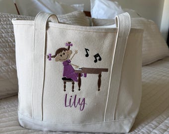 Personalized Piano Tote Bag for Kids | Embroidered Piano Lesson Bag | Custom Name Canvas Tote | Music Book Bag | Piano Student Gift