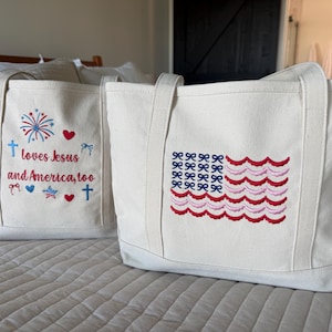 Patriotic Embroidered Fourth of July Tote