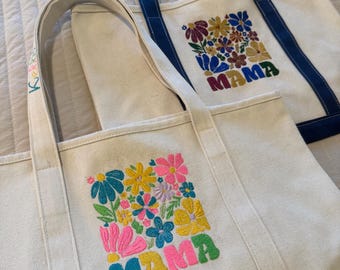 Custom Embroidered 18oz Canvas Tote Bag: Mom Gift