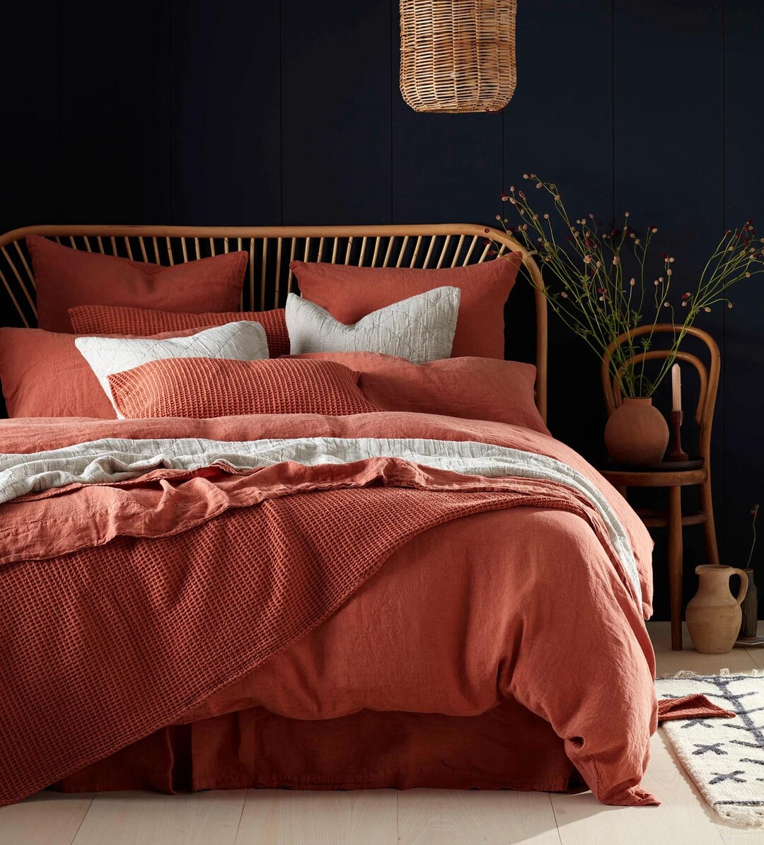 Rust Red Linen Rust Red Linen Duvet Cover, 100% French Flax Linen Bedding Set, 3 Pcs ...
