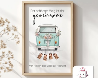 Wedding Money Gift | Vintage VW Bus Poster for Printing | Gift of Money for the Bride and Groom | Last Minute Gift Idea | Instant PDF Download