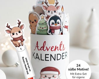 Mini DIY Adventskalender zum Selbermachen für Kinder | 24 Duplo Banderolen mit süßen Motiven zum Ausdrucken | PDF Vorlagen