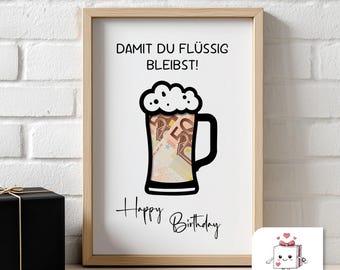 Geldgeschenk Geburtstag PDF | Bier Poster zum Ausdrucken | Last-Minute Geburtstagsgeschenk für den Mann