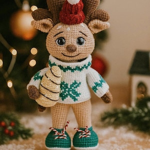 Patrón de reno navideño amigurumi (hazlo tú mismo), patrón de reno navideño amigurumi (crochet), lindo reno navideño de peluche (PDF)