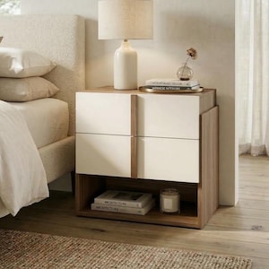 Scandinavian Two-Tone Nightstand, USB-C Charging & 2 Storage Drawers, Designed by Us